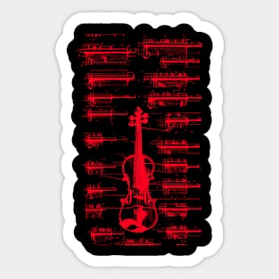 Red  Neon Da Vinci violin blueprint Sticker